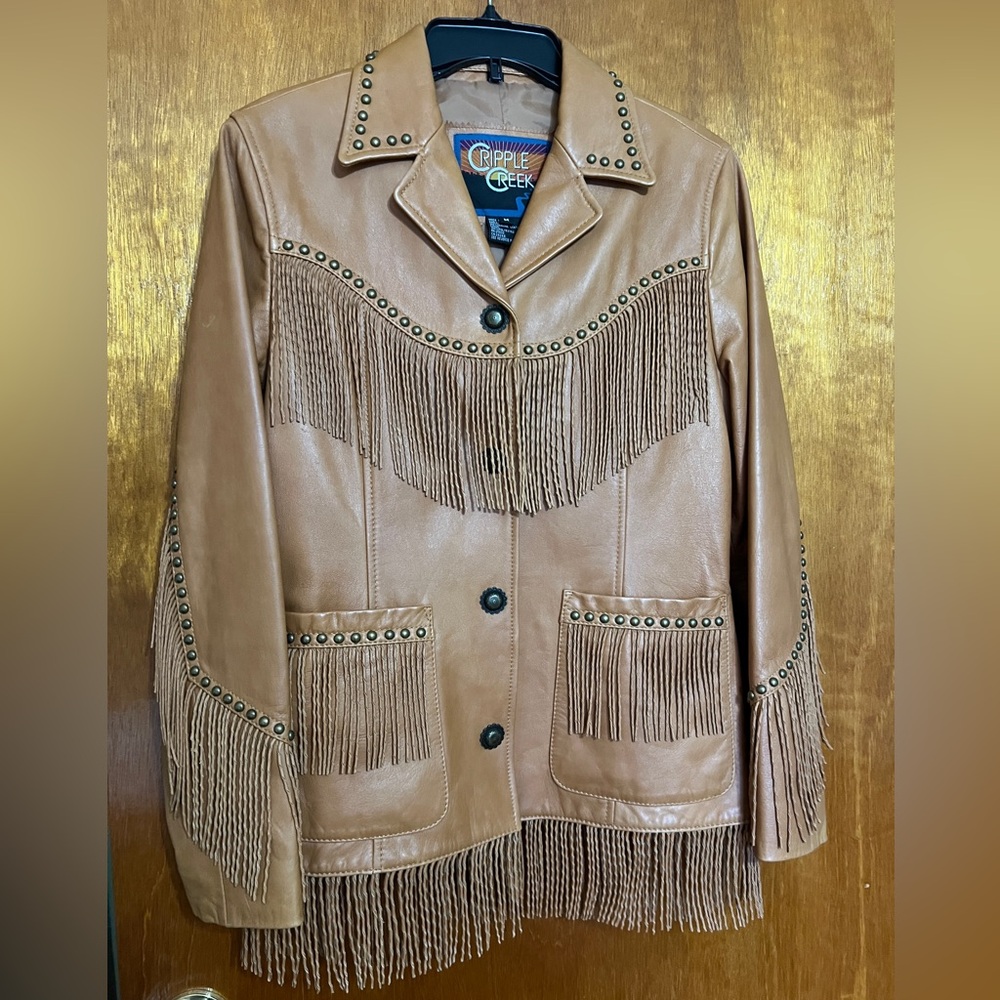 Like New Cripple Creek M Women’s Chestnut Leather Fringe Jacket, Western